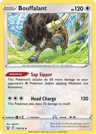 'Pokemon - 'Bouffalant 118/163  - Reverse Holofoil SWSH05 Battle Styles - Uncommon