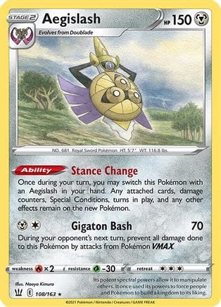 'Pokemon - 'Aegislash (108) 108/163  SWSH05 Battle Styles - Rare