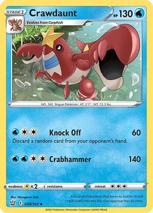 'Pokemon - 'Crawdaunt 039/163  - Reverse Holofoil SWSH05 Battle Styles - Uncommon