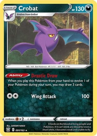 'Pokemon - 'Crobat 091/163  - Reverse Holofoil SWSH05 Battle Styles - Holo Rare