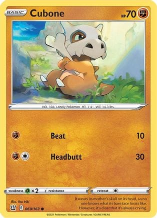 'Pokemon - 'Cubone 069/163  - Reverse Holofoil SWSH05 Battle Styles - Common
