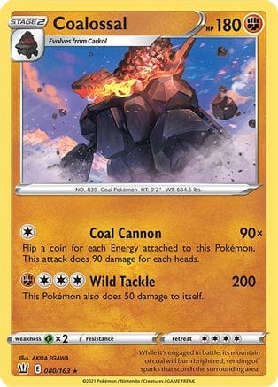'Pokemon - 'Coalossal 080/163  - Reverse Holofoil SWSH05 Battle Styles - Holo Rare