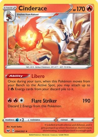 'Pokemon - 'Cinderace 034/202  Deck Exclusives - Rare
