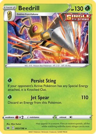 'Pokemon - 'Beedrill 003/198  - Reverse Holofoil SWSH06 Chilling Reign - Holo Rare