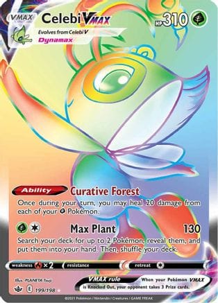 'Pokemon - 'Celebi VMAX (Secret) 199/198  - Holofoil SWSH06 Chilling Reign - Secret Rare