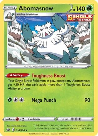 'Pokemon - 'Abomasnow 010/198  SWSH06 Chilling Reign - Rare