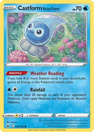'Pokemon - 'Castform Rainy Form 033/198  - Reverse Holofoil SWSH06 Chilling Reign - Common