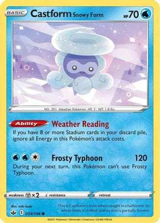 'Pokemon - 'Castform Snowy Form 034/198  SWSH06 Chilling Reign - Common