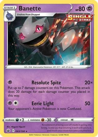 'Pokemon - 'Banette 063/198  - Reverse Holofoil SWSH06 Chilling Reign - Rare
