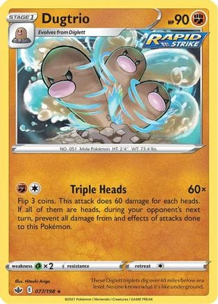 'Pokemon - 'Dugtrio 077/198  SWSH06 Chilling Reign - Rare
