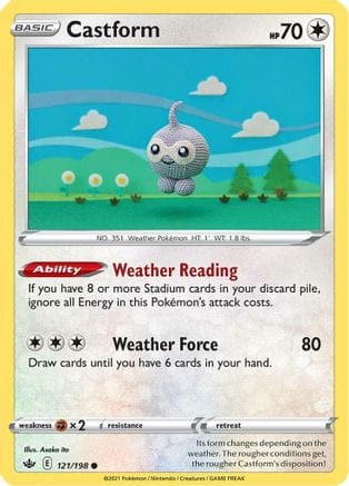 'Pokemon - 'Castform 121/198  - Reverse Holofoil SWSH06 Chilling Reign - Common