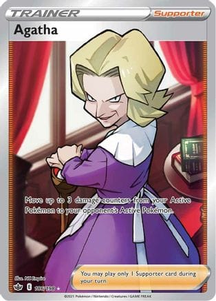 'Pokemon - 'Agatha (Full Art) 186/198  - Holofoil SWSH06 Chilling Reign - Ultra Rare