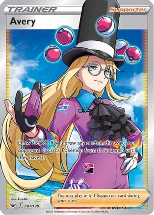 'Pokemon - 'Avery (Full Art) 187/198  - Holofoil SWSH06 Chilling Reign - Ultra Rare