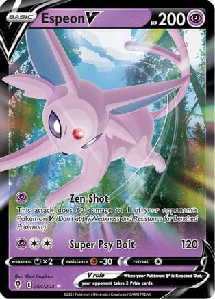 'Pokemon - 'Espeon V 064/203  - Holofoil SWSH07 Evolving Skies - Ultra Rare