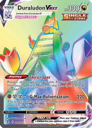 'Pokemon - 'Duraludon VMAX (Secret) 219/203  - Holofoil SWSH07 Evolving Skies - Secret Rare