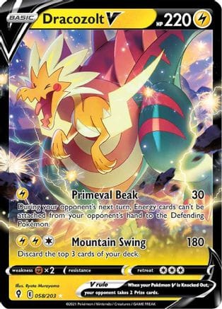 'Pokemon - 'Dracozolt V 058/203  - Holofoil SWSH07 Evolving Skies - Ultra Rare