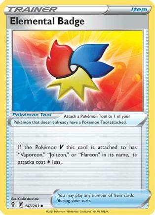 'Pokemon - 'Elemental Badge 147/203  - Reverse Holofoil SWSH07 Evolving Skies - Uncommon