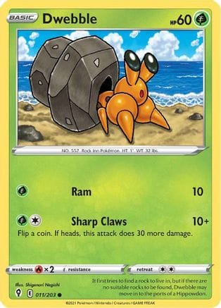 'Pokemon - 'Dwebble 011/203  SWSH07 Evolving Skies - Common