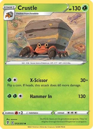'Pokemon - 'Crustle 012/203  - Reverse Holofoil SWSH07 Evolving Skies - Uncommon