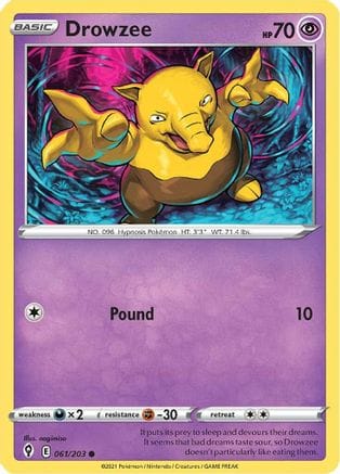 'Pokemon - 'Drowzee 061/203  - Reverse Holofoil SWSH07 Evolving Skies - Common
