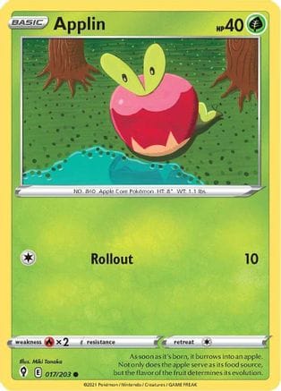 'Pokemon - 'Applin 017/203  - Reverse Holofoil SWSH07 Evolving Skies - Common