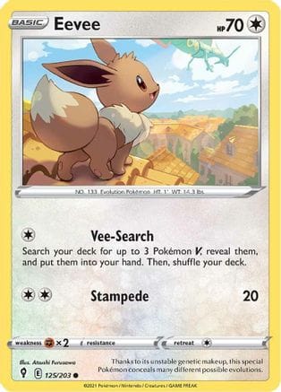 'Pokemon - 'Eevee 125/203  - Reverse Holofoil SWSH07 Evolving Skies - Common