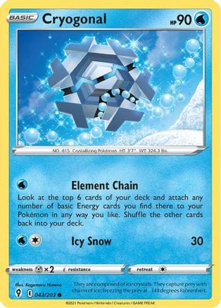 'Pokemon - 'Cryogonal 043/203  - Reverse Holofoil SWSH07 Evolving Skies - Common