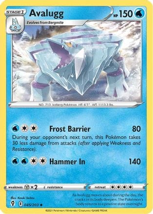 'Pokemon - 'Avalugg 045/203  SWSH07 Evolving Skies - Uncommon