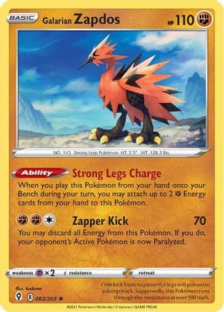 'Pokemon - 'Galarian Zapdos 082/203  - Holofoil SWSH07 Evolving Skies - Holo Rare