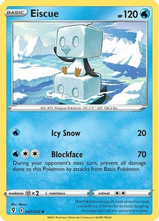 'Pokemon - 'Eiscue 047/203  - Reverse Holofoil SWSH07 Evolving Skies - Uncommon