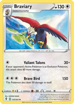 'Pokemon - 'Braviary 137/203  - Reverse Holofoil SWSH07 Evolving Skies - Uncommon