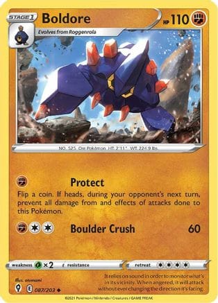 'Pokemon - 'Boldore 087/203  SWSH07 Evolving Skies - Uncommon