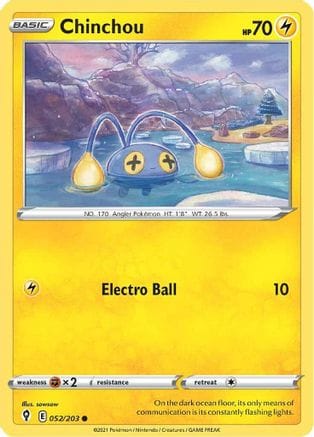 'Pokemon - 'Chinchou 052/203  - Reverse Holofoil SWSH07 Evolving Skies - Common