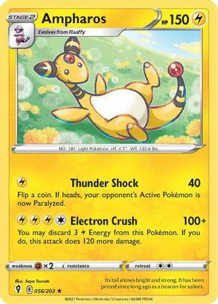 'Pokemon - 'Ampharos 056/203  SWSH07 Evolving Skies - Rare