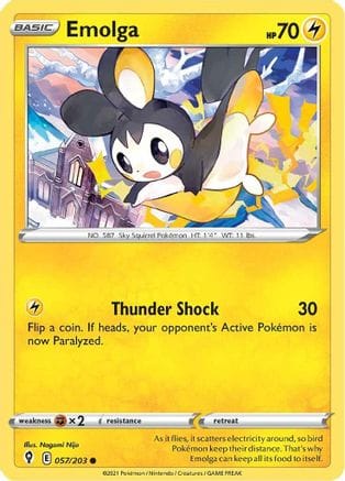 'Pokemon - 'Emolga 057/203  - Reverse Holofoil SWSH07 Evolving Skies - Common