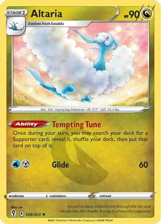 'Pokemon - 'Altaria 106/203  - Reverse Holofoil SWSH07 Evolving Skies - Rare