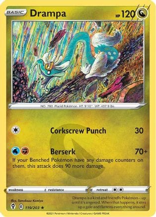 'Pokemon - 'Drampa 119/203  - Reverse Holofoil SWSH07 Evolving Skies - Rare