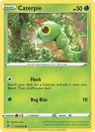 'Pokemon - 'Caterpie 001/264  - Reverse Holofoil SWSH08 Fusion Strike - Common