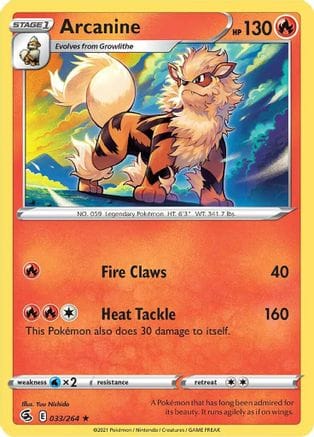 'Pokemon - 'Arcanine 033/264  - Reverse Holofoil SWSH08 Fusion Strike - Rare