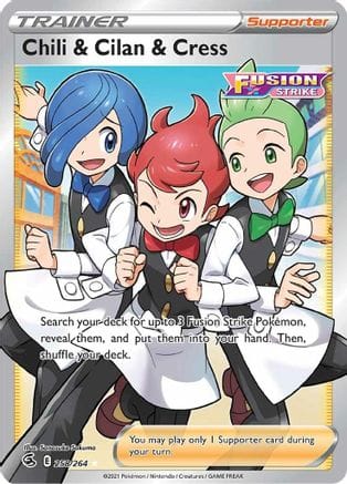 'Pokemon - 'Chili & Cilan & Cress (Full Art) 258/264  - Holofoil SWSH08 Fusion Strike - Ultra Rare