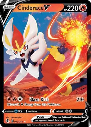 'Pokemon - 'Cinderace V (43) 043/264  - Holofoil SWSH08 Fusion Strike - Ultra Rare