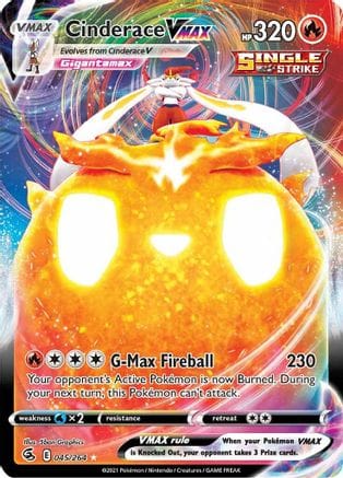 'Pokemon - 'Cinderace VMAX 045/264  - Holofoil SWSH08 Fusion Strike - Ultra Rare