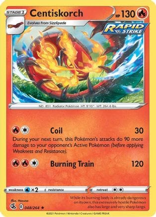 'Pokemon - 'Centiskorch (48) 048/264  - Reverse Holofoil SWSH08 Fusion Strike - Rare