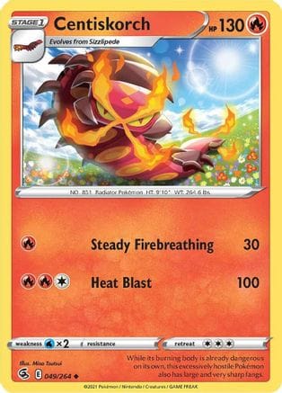 'Pokemon - 'Centiskorch (49) 049/264  - Reverse Holofoil SWSH08 Fusion Strike - Uncommon