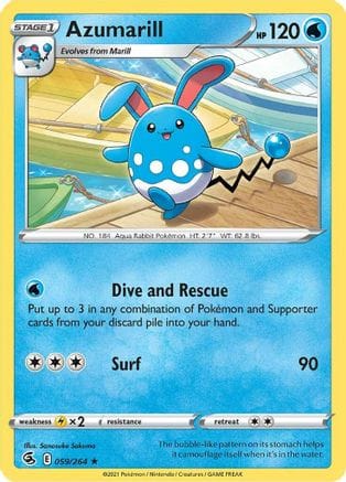 'Pokemon - 'Azumarill 059/264  - Reverse Holofoil SWSH08 Fusion Strike - Rare