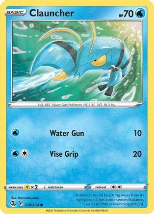 'Pokemon - 'Clauncher 074/264  - Reverse Holofoil SWSH08 Fusion Strike - Common