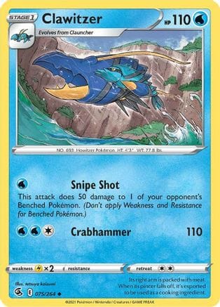 'Pokemon - 'Clawitzer 075/264  SWSH08 Fusion Strike - Uncommon