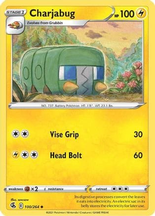 'Pokemon - 'Charjabug 100/264  - Reverse Holofoil SWSH08 Fusion Strike - Uncommon