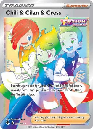 'Pokemon - 'Chili & Cilan & Cress (Secret) 273/264  - Holofoil SWSH08 Fusion Strike - Secret Rare