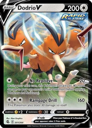 'Pokemon - 'Dodrio V 201/264  - Holofoil SWSH08 Fusion Strike - Ultra Rare
